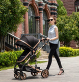 Baby Stroller 3 in 1 Portable Travel Luxurious Baby Carriage Fold Pram Aluminum Frame High Landscape Multifunctional Stroller