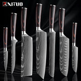 Kitchen Knife Set 1-9Pcs,7Cr17Mov Stainless Steel Sharp Chef Knife Santoku Knife Fruit Knife Ergonomic Pakkawood Handle