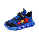 New Disney Cartoon Boys Spider-Man Cute Casual Shoes with Led Light Soft Sports Shoes for Kids Gift EU Size 21-36