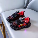 New Disney Cartoon Boys Spider-Man Cute Casual Shoes with Led Light Soft Sports Shoes for Kids Gift EU Size 21-36