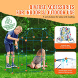 VEVOR Fort Bausatz Kinder, 180-teiliges STEM-Bauspielzeug, pädagogisches Geschenk für 4 bis 8+ Jahre alte Kinder, Spielzelt-Bauset, Konstruktionsspielzeug mit 120 Stäben und 60 Bällen