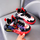 Disney LED Casual Cartoon Sneakers for Boys Spiderman Leather Outdoor Blue Red Shoes Children Lighted Non-Slip Shoes Size 21-30