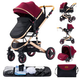 Baby Stroller 3 in 1 Portable Travel Luxurious Baby Carriage Fold Pram Aluminum Frame High Landscape Multifunctional Stroller