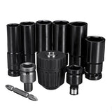Drillpro 10-teiliges Luftschlagbuchsenschlüssel-Set, 1/2 Zoll Vierkantantrieb, metrischer Bohrfutteradapter