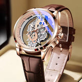 Gold Skeleton Waterproof Leather Custom Watch Men Luxury Orologio Uomo Relojes De Cuarzo Para Hombre