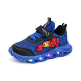 Disney LED Casual Sneakers Red Black for Spring Boys Spiderman Mesh Outdoor Shoes Children Lighted Non-Slip Shoes Size 21-30