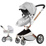 F023 Baby Stroller 3 in 1,Rotates 360 Degrees,Pu Leather, Mosquito Net, Rain Cover, Adapter, Cup Holder, Large Wheels