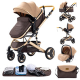 Baby Stroller 3 in 1 Portable Travel Luxurious Baby Carriage Fold Pram Aluminum Frame High Landscape Multifunctional Stroller