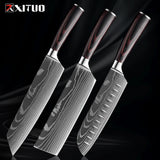 Kitchen Knife Set 1-9Pcs,7Cr17Mov Stainless Steel Sharp Chef Knife Santoku Knife Fruit Knife Ergonomic Pakkawood Handle