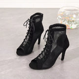 New Women Fashion Show Net Fabric Cross Strap Sexy High Heel Sandals Woman Shoes Pumps Lace-Up Peep Toe Sandals Casual Mesh