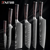 Kitchen Knife Set 1-9Pcs,7Cr17Mov Stainless Steel Sharp Chef Knife Santoku Knife Fruit Knife Ergonomic Pakkawood Handle