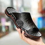 Summer Men Slippers Genuine Leather Breathable Clogs Sandals Beach Classics Leather Slides Outdoor Flip Flops plus Size Men Shoe