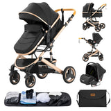 Baby Stroller 3 in 1 Portable Travel Luxurious Baby Carriage Fold Pram Aluminum Frame High Landscape Multifunctional Stroller