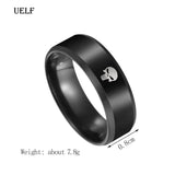 Uelf titanium stainless steel rings for men skull  male finger  vintage ring black punk jewelry