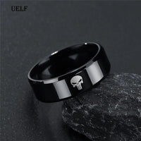 Uelf titanium stainless steel rings for men skull  male finger  vintage ring black punk jewelry