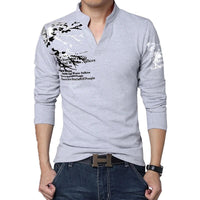 Hot Sale 2023 New Autumn Men's T Shirt Fashion Flower Print V Neck Long Sleeve T Shirt Mens Clothes Trend Casual Top Tee Men 5XL