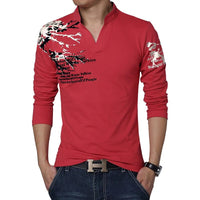 Hot Sale 2023 New Autumn Men's T Shirt Fashion Flower Print V Neck Long Sleeve T Shirt Mens Clothes Trend Casual Top Tee Men 5XL