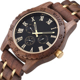 Retro Walnut Gold Multi-functional Men's Quartz Watch