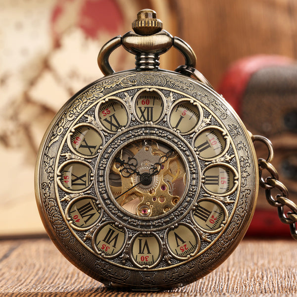 Hollow Pumpkin Ball Flip Mechanical Pocket Watch