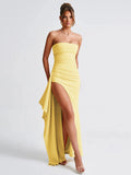 Giyu Sexy Club Abend Party Kleider Frauen 2025, Sommer Slash Neck Backless Rüschen Split Maxi Langes Kleid Elegante Bodycon Robe