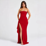 Giyu Sexy Club Abend Party Kleider Frauen 2025, Sommer Slash Neck Backless Rüschen Split Maxi Langes Kleid Elegante Bodycon Robe