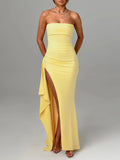 Giyu Sexy Club Abend Party Kleider Frauen 2025, Sommer Slash Neck Backless Rüschen Split Maxi Langes Kleid Elegante Bodycon Robe