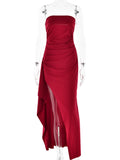 Mozision träger lose rücken freie High Split Maxi kleid Frauen Mode schulter frei ärmellose Bodycon Club Party langes Kleid elegant