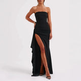 Giyu Sexy Club Abend Party Kleider Frauen 2025, Sommer Slash Neck Backless Rüschen Split Maxi Langes Kleid Elegante Bodycon Robe