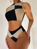 Sport Bikinis 2024 Frauen Badeanzug mit hoher Taille solide High Neck Bade bekleidung weibliche Badegäste Badeanzug Sommer Beach wear