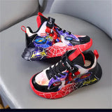 Disney LED Casual Cartoon Sneakers for Boys Spiderman Leather Outdoor Blue Red Shoes Children Lighted Non-Slip Shoes Size 21-30