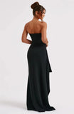 Mozision Trägerloses, rückenfreies, hoch gespaltenes Maxikleid für Damen, schwarz, schulterfrei, ärmellos, figurbetont, Club-Party, langes Kleid