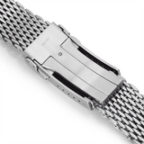 18/20/22 mm Steel Shark Mesh für Omega 007 Seahorse Luxus-Milanese-Bandgewebe, solides Doppelschnallenarmband, Herrenuhr-Zubehör