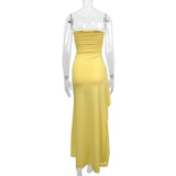 Giyu Sexy Club Abend Party Kleider Frauen 2025, Sommer Slash Neck Backless Rüschen Split Maxi Langes Kleid Elegante Bodycon Robe