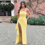 Giyu Sexy Club Abend Party Kleider Frauen 2025, Sommer Slash Neck Backless Rüschen Split Maxi Langes Kleid Elegante Bodycon Robe