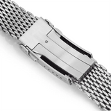 18/20/22 mm Steel Shark Mesh für Omega 007 Seahorse Luxus-Milanese-Bandgewebe, solides Doppelschnallenarmband, Herrenuhr-Zubehör