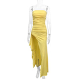 Giyu Sexy Club Abend Party Kleider Frauen 2025, Sommer Slash Neck Backless Rüschen Split Maxi Langes Kleid Elegante Bodycon Robe