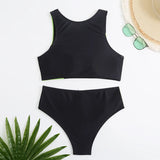 Sport Bikinis 2024 Frauen Badeanzug mit hoher Taille solide High Neck Bade bekleidung weibliche Badegäste Badeanzug Sommer Beach wear