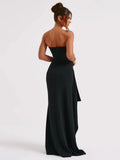 Mozision Trägerloses, rückenfreies, hoch gespaltenes Maxikleid für Damen, schwarz, schulterfrei, ärmellos, figurbetont, Club-Party, langes Kleid