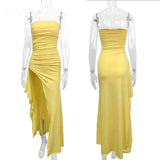 Giyu Sexy Club Abend Party Kleider Frauen 2025, Sommer Slash Neck Backless Rüschen Split Maxi Langes Kleid Elegante Bodycon Robe