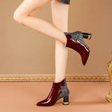 Luxus frauen Rote Kurze Stiefel Neue Herbst Winter Mode Trend Plüsch High Heels Party Hochzeit Casual Schuhe Reisen Tanzen 2024