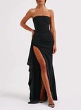 Giyu Sexy Club Abend Party Kleider Frauen 2025, Sommer Slash Neck Backless Rüschen Split Maxi Langes Kleid Elegante Bodycon Robe