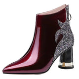 Luxus frauen Rote Kurze Stiefel Neue Herbst Winter Mode Trend Plüsch High Heels Party Hochzeit Casual Schuhe Reisen Tanzen 2024