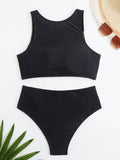 Sport Bikinis 2024 Frauen Badeanzug mit hoher Taille solide High Neck Bade bekleidung weibliche Badegäste Badeanzug Sommer Beach wear