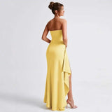 Giyu Sexy Club Abend Party Kleider Frauen 2025, Sommer Slash Neck Backless Rüschen Split Maxi Langes Kleid Elegante Bodycon Robe