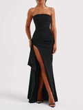 Giyu Sexy Club Abend Party Kleider Frauen 2025, Sommer Slash Neck Backless Rüschen Split Maxi Langes Kleid Elegante Bodycon Robe