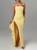 Giyu Sexy Club Abend Party Kleider Frauen 2025, Sommer Slash Neck Backless Rüschen Split Maxi Langes Kleid Elegante Bodycon Robe
