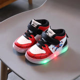 Disney Children'S Sneakers Boys Girls Spiderman Led Light Sport Shoes Student Shoes Hook Anti-Slip Kids Outdoor Basket Shoes