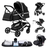 Baby Stroller 3 in 1 Portable Travel Luxurious Baby Carriage Fold Pram Aluminum Frame High Landscape Multifunctional Stroller