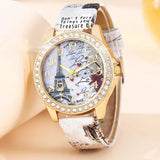Ladies Fashion Trend Everything Tower Digital Floral Star Printed Leather Watch Band Quartz Watch Birthday Christmas Gift