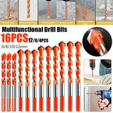 16PCS Tungsten Carbide Masonry Drill Bit Set for Metal Steel Porcelain Ceramic Tile Concrete Brick Wood 3-12Mm Drilling Tools